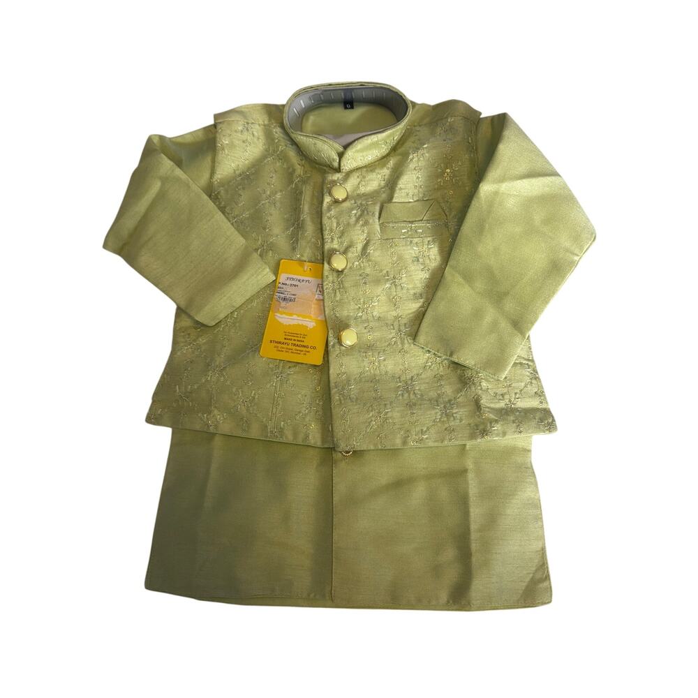 Sthirayu Boys Pale Yellow Traditional Kurta Pajama Sherwani Set NWT Size 0